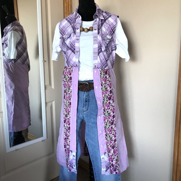 Patchwork Duster: Upcycled Boho Dress, Violet Spring Jacket (Size Small) - Picture 4 of 14
